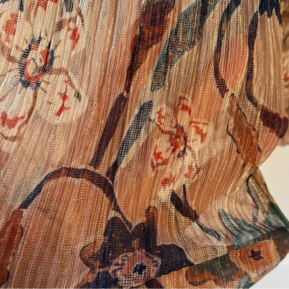 Floral Smocked Waist Long Sleeve Top - Beige/Teal - Picture 5 of 6